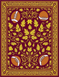 Maroon Yellow Football Foliage Scroll Rug