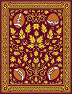 Maroon Yellow Football Foliage Scroll Rug