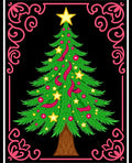 Festive Green Christmas Tree Floral Border Rug
