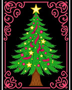 Festive Green Christmas Tree Floral Border Rug