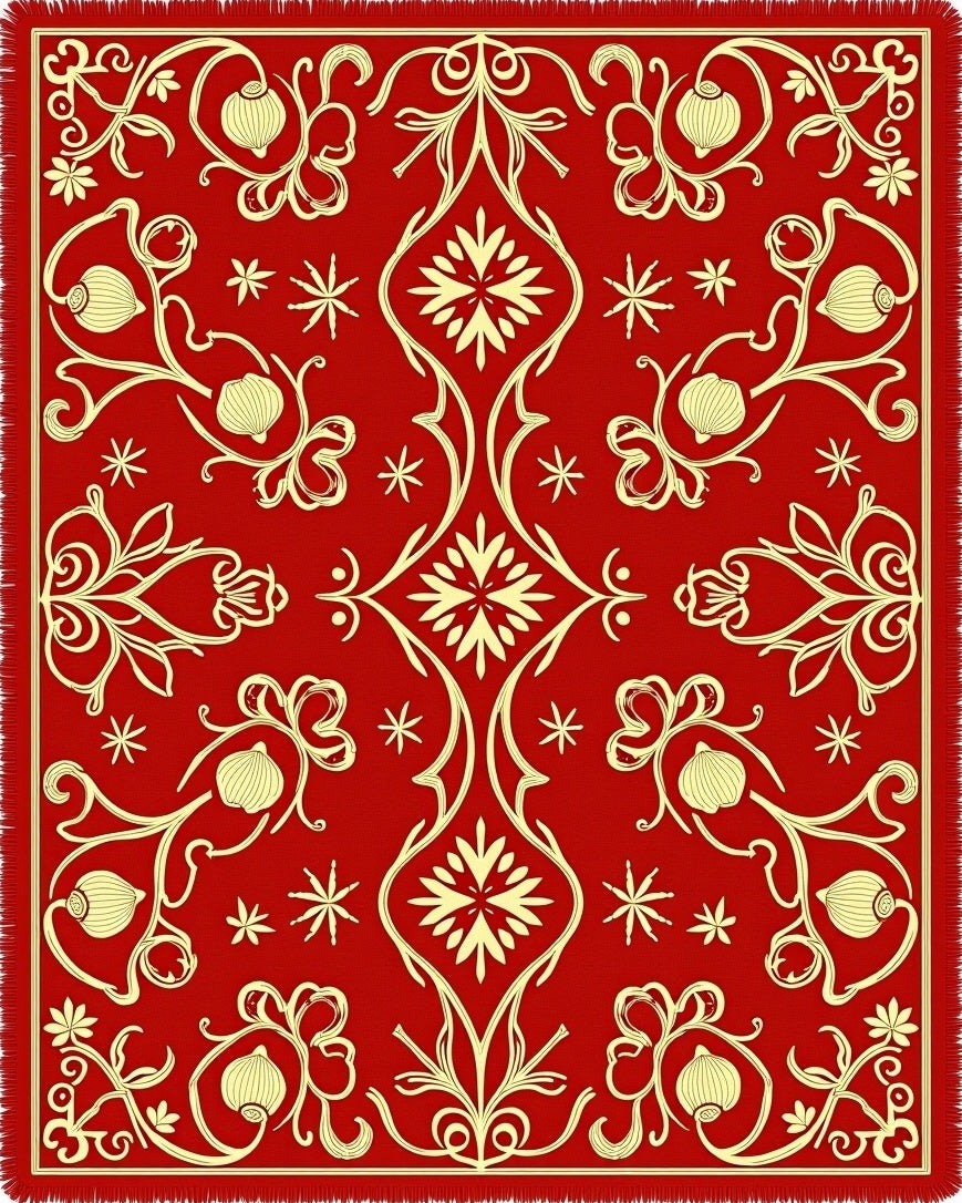 Crimson and Gold Floral Medallion Rug