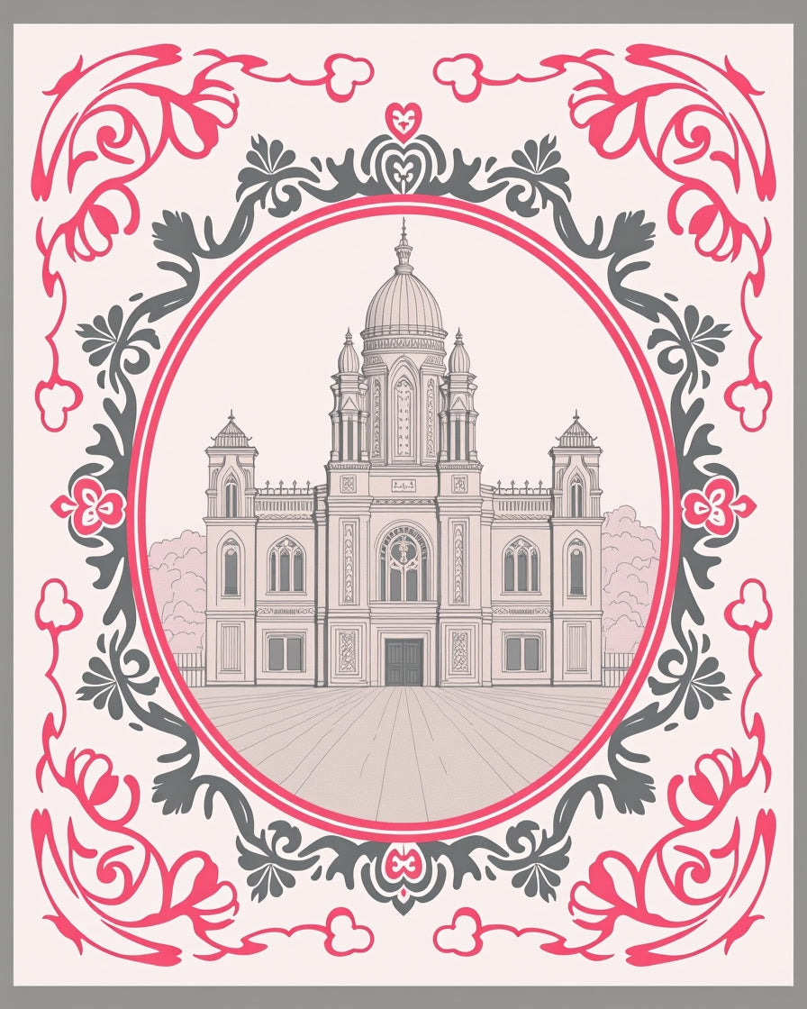 Ornate Pink Floral Building Medallion Rug