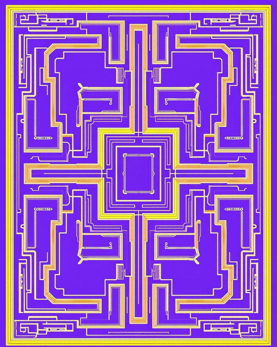 Modern Yellow Labyrinth Purple Rug