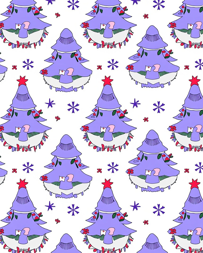 Purple Christmas Tree Snowflakes Rug