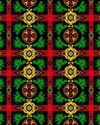 Bold Red Green Yellow Geometric Medallions Rug