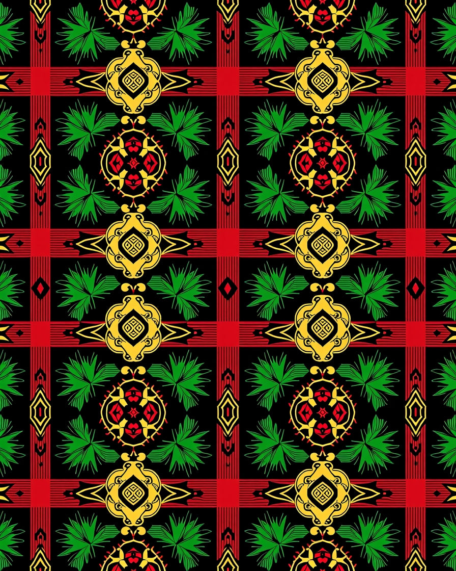 Bold Red Green Yellow Geometric Medallions Rug