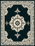 Dark Teal Cream Medallion Frame Rug