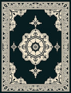 Dark Teal Cream Medallion Frame Rug