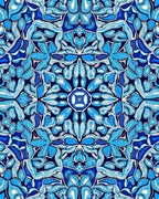 Symmetrical Blue White Organic Bloom Rug