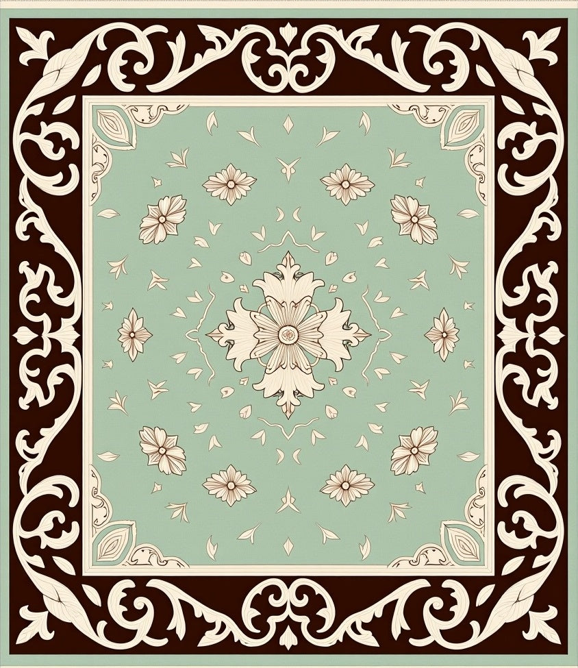 Vintage Teal Floral Medallion Garden Rug