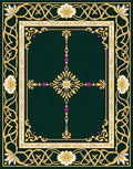 Ornate Green Gold Floral Border Rug