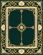 Ornate Green Gold Floral Border Rug