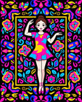 Vibrant Colorful Dancer Floral Frame Rug