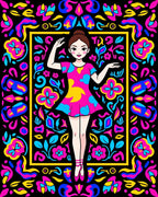 Vibrant Colorful Dancer Floral Frame Rug
