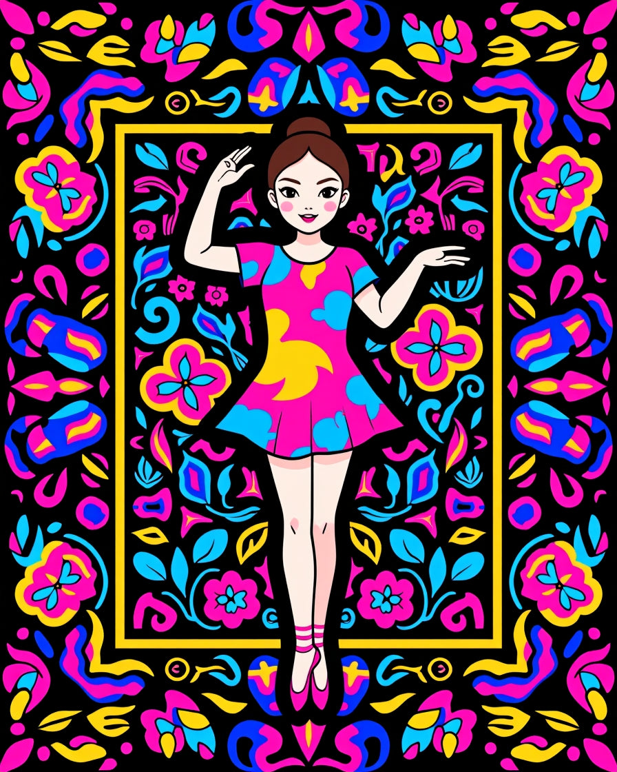 Vibrant Colorful Dancer Floral Frame Rug