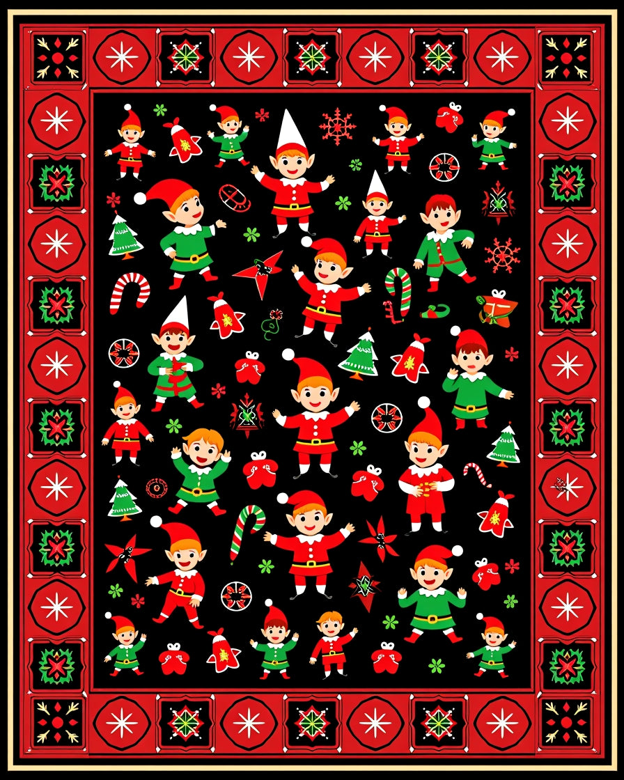 Festive Elf Holiday Christmas Characters Rug
