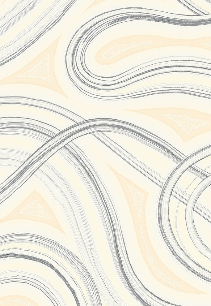 Soft Cream Abstract Swirl Line Rug