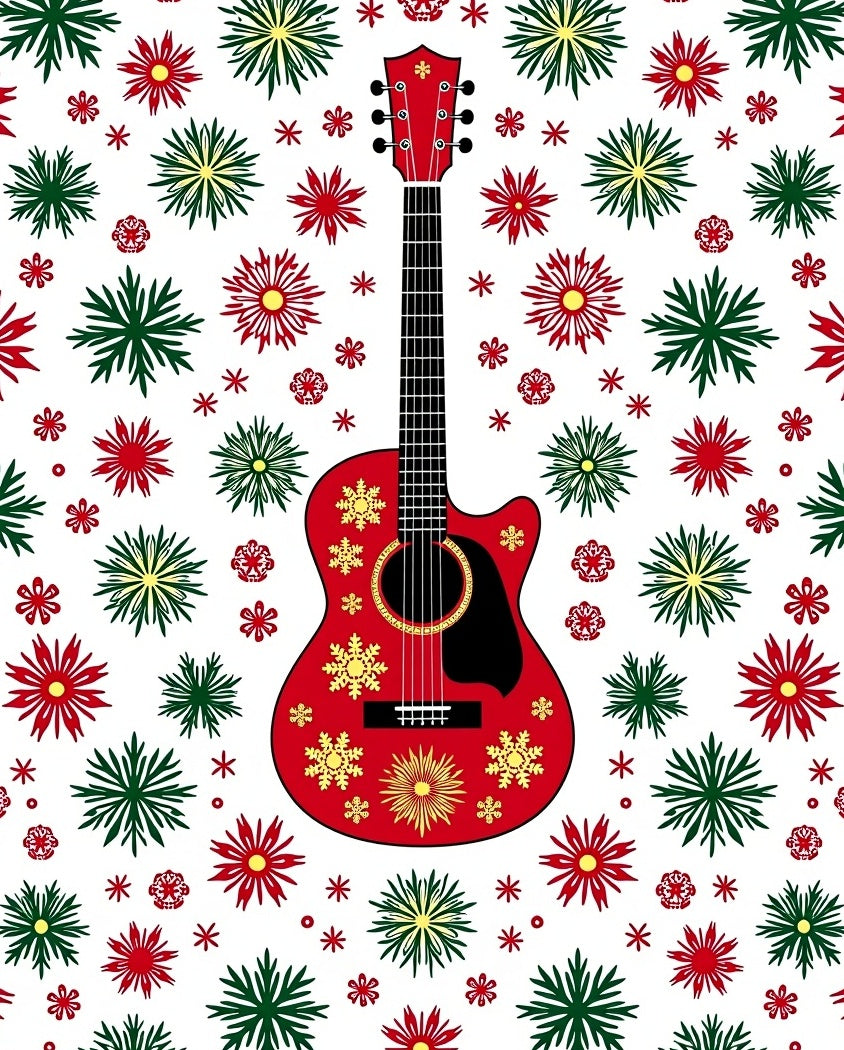 Red Guitar Snowflake Christmas Rug