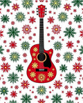 Red Guitar Snowflake Christmas Rug
