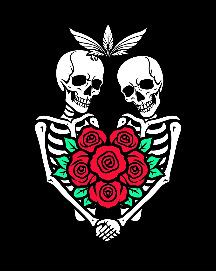Skeletons Red Roses Lovers Rug