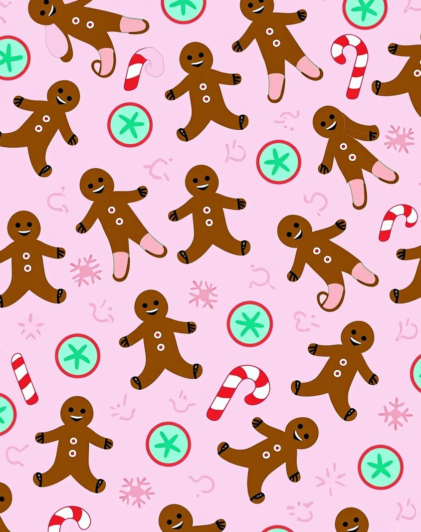 Pink Gingerbread Man Candy Cane Medley Rug