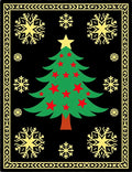 Festive Black Green Starry Snowflake Tree Rug