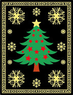 Festive Black Green Starry Snowflake Tree Rug
