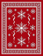Red White Snowflake Winter Border Rug