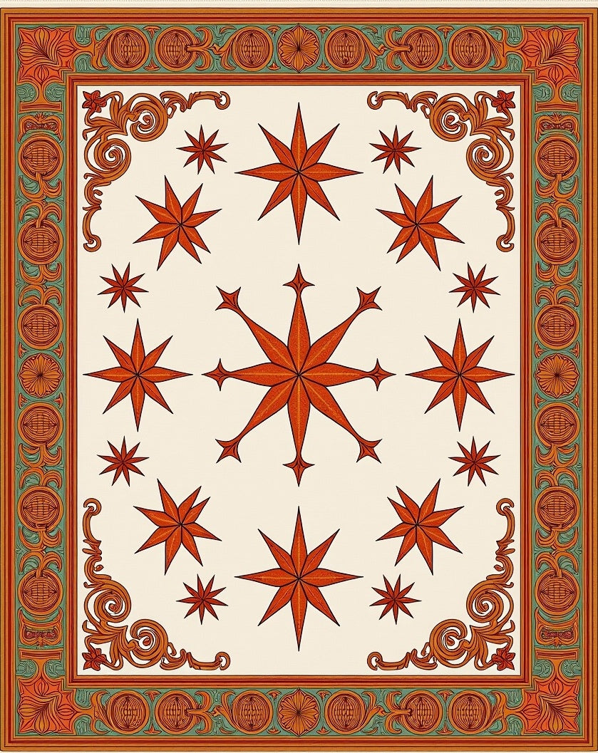 Astro Red Star Border Rug