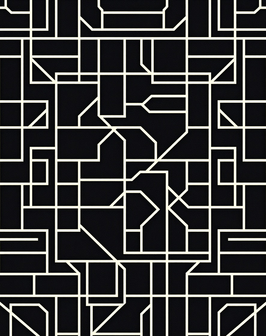 Black Cream Geometric Maze Rug