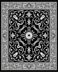 Black White Floral Scroll Medallion Rug