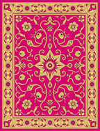 Lush Fuchsia Golden Floral Medallion Rug