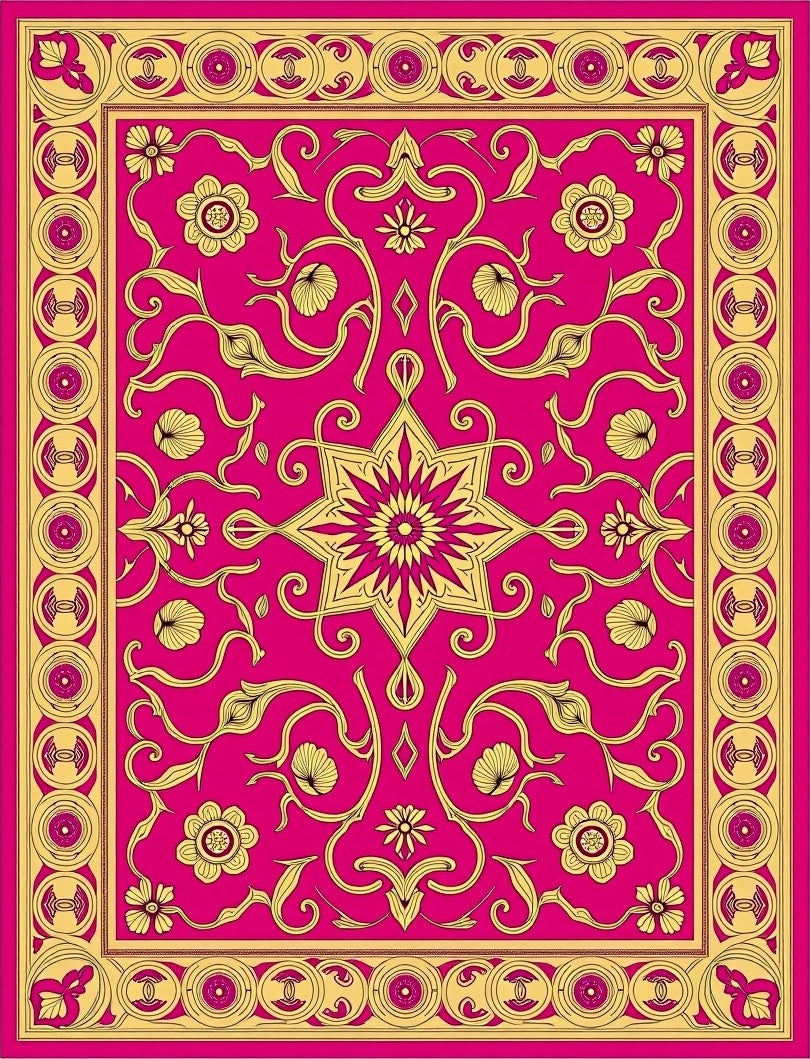 Lush Fuchsia Golden Floral Medallion Rug