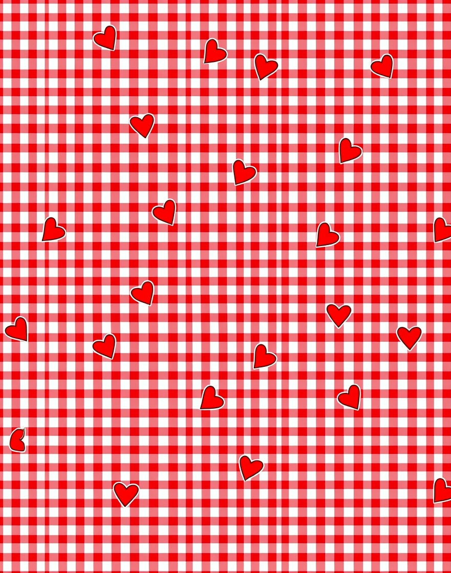 Red White Gingham Heart Scatter Rug