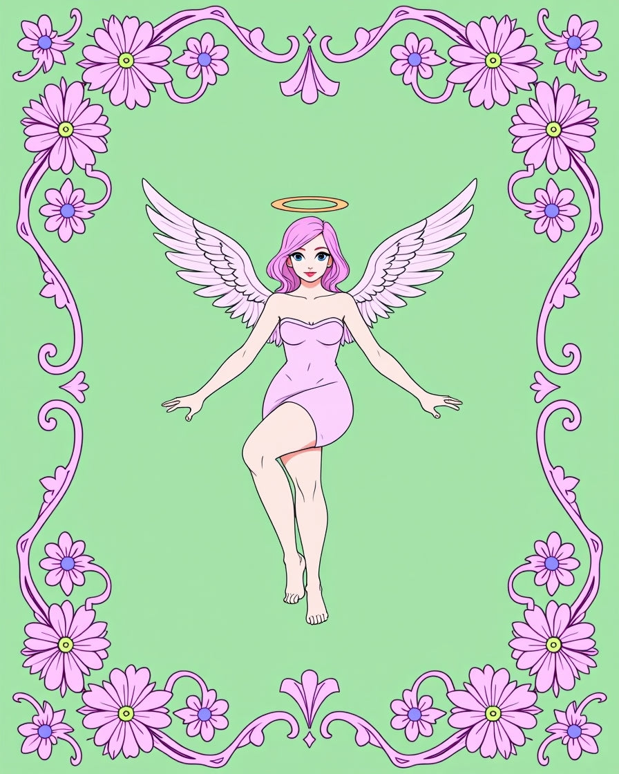 Pink Angel Floral Frame Rug