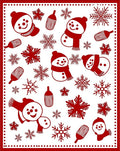 Red Snowman Snow Flake Whimsical Collage Rug