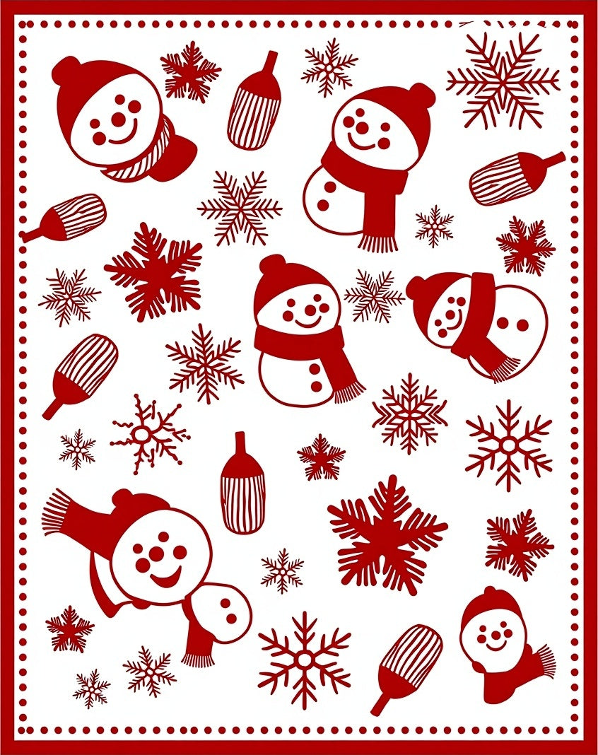 Red Snowman Snow Flake Whimsical Collage Rug