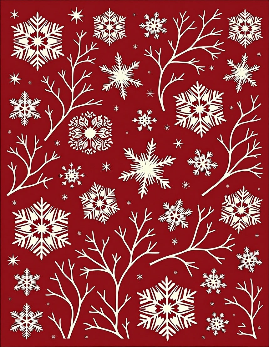 Crimson Snowflake Branch Arrangement Rug