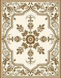 Elegant Brown Floral Sunburst Frame Rug