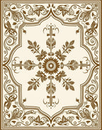 Elegant Brown Floral Sunburst Frame Rug