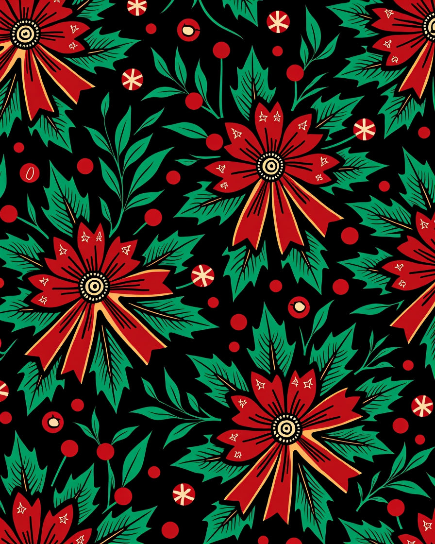 Bold Red Floral Holly Berry Rug