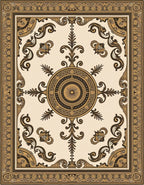 Antique Gold Scroll Medallion Frame Rug