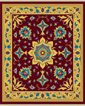 Crimson Gold Blue Floral Medallion Rug