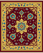 Crimson Gold Blue Floral Medallion Rug