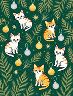 Green Whimsical Cat Christmas Ornament Rug