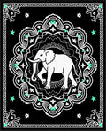 Black White Elephant Medallion Mint Accents Rug