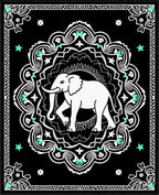 Black White Elephant Medallion Mint Accents Rug