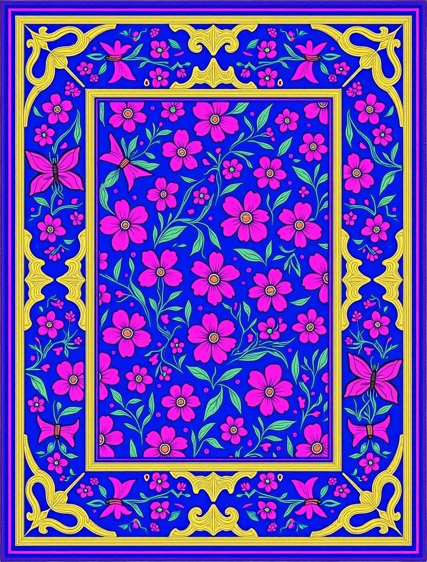 Vibrant Pink Floral Butterfly Garden Rug