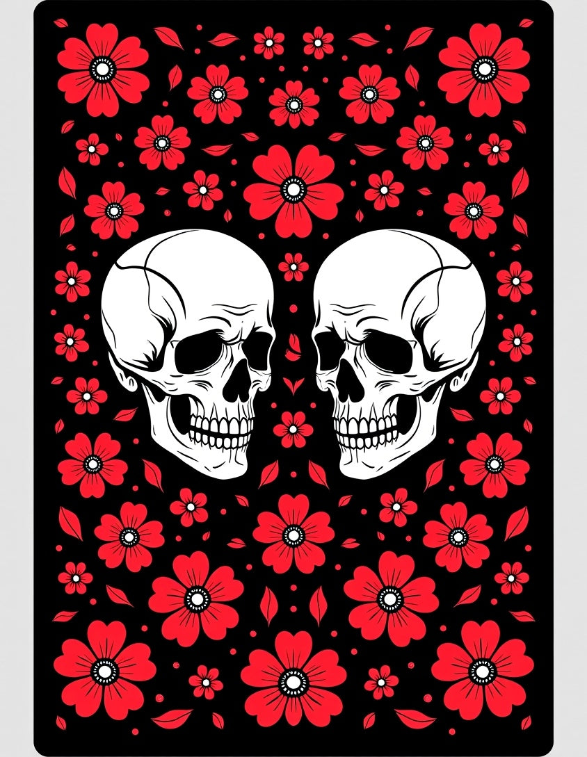Red Skull Floral Whimsical Rug