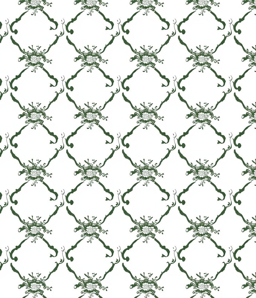 Dark Green Baroque Scroll Framing Rug